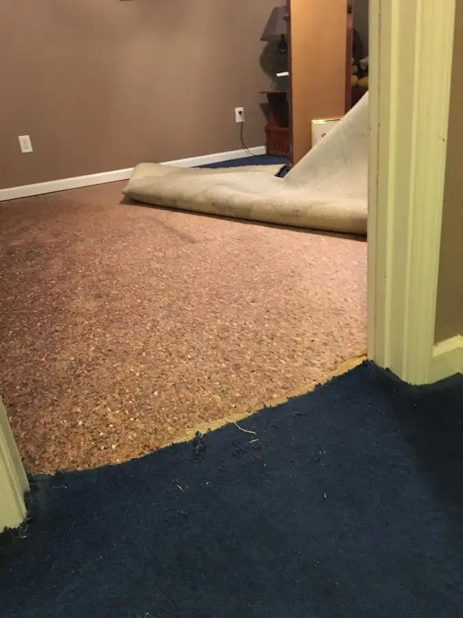 Carpet pad removal revealing water damage during Drying & Dehumidification in Calipatria